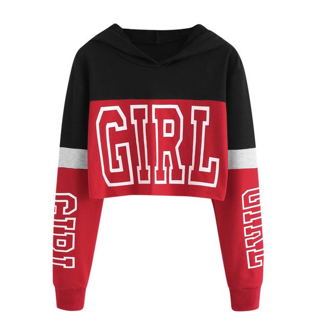 Crop Top Hoodie Sweatshirt Hoodies Women Patchwork Lett - Image 2