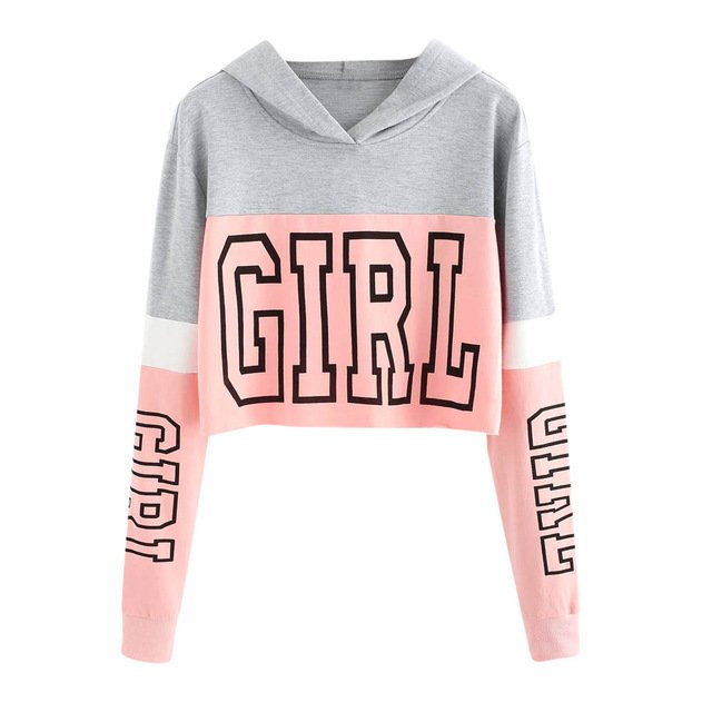 Crop Top Hoodie Sweatshirt Hoodies Women Patchwork Lett - Image 4