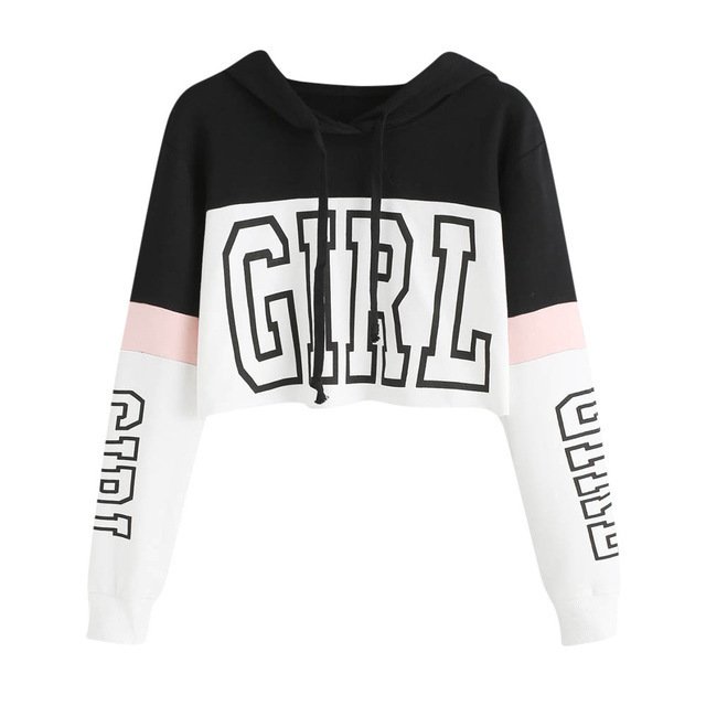 Crop Top Hoodie Sweatshirt Hoodies Women Patchwork Lett - Image 5