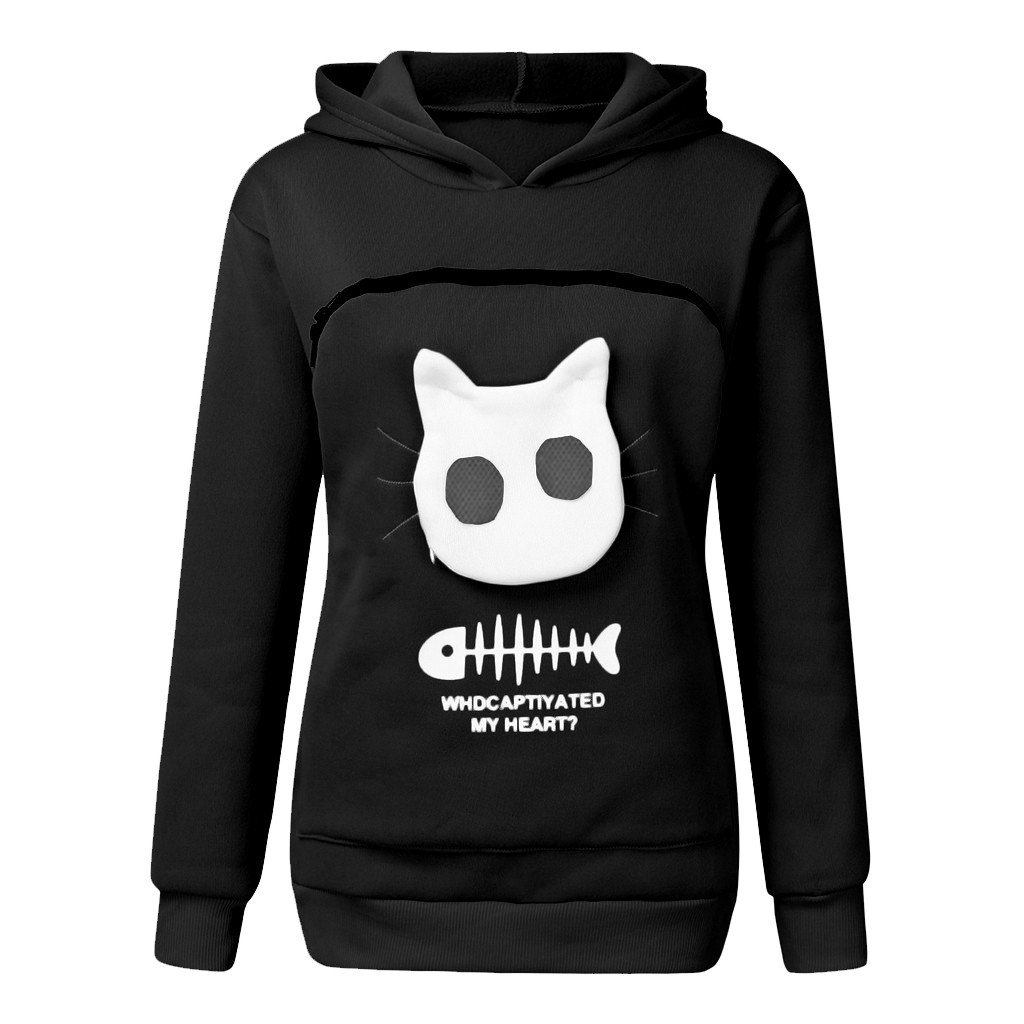 Women Hoodie Sweatshirt With Cat Pet Pocket Design Long Sleeve Sweater Cat Outfit - Image 7
