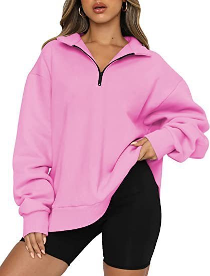 Women Sweatshirts Zip Turndown Collar Loose Casual Tops Clothes - Image 4