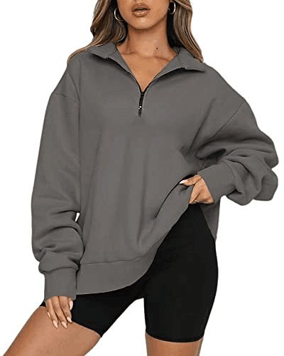 Women Sweatshirts Zip Turndown Collar Loose Casual Tops Clothes - Image 8