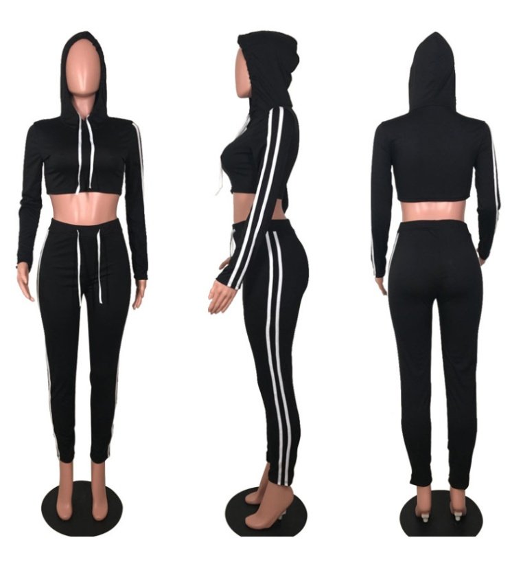 Women Ladies Tracksuit Crop Top Hoodies Sweatshirt Pants Sets Slim Wear Casual Suit - Image 5