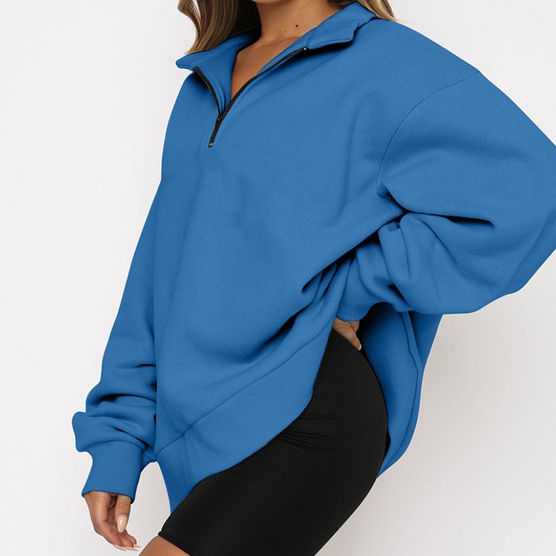 Women Sweatshirts Zip Turndown Collar Loose Casual Tops Clothes - Image 2
